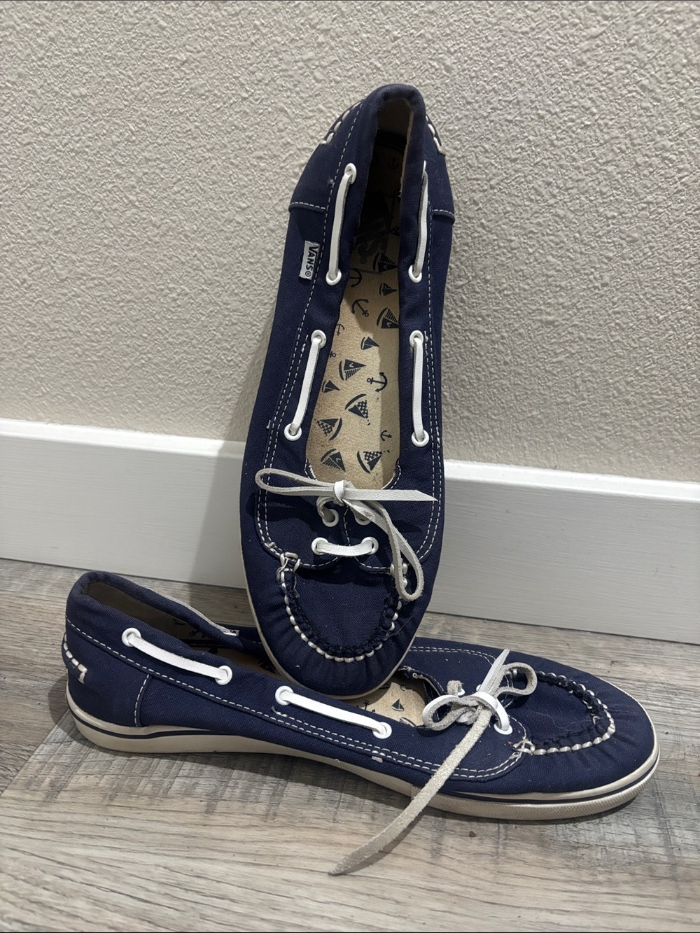 Vans Navy Canvas Women’s Deck Shoes with White Laces